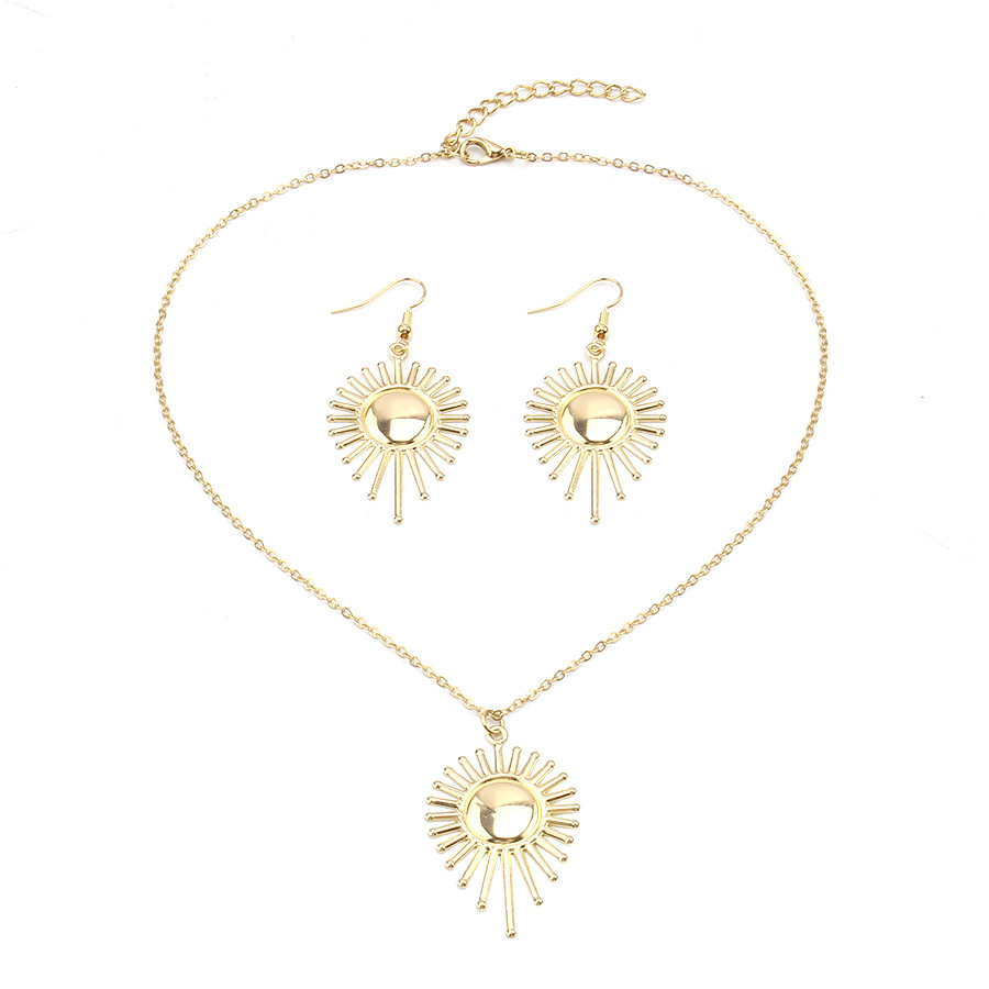 跨境新款夸张太阳首饰套装 欧美复古创意设计太阳花耳环锁骨链