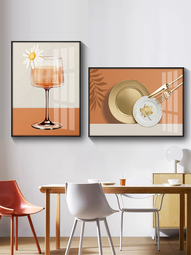 北欧轻奢餐厅双联装饰画饭厅背景墙面挂画现代简约酒杯餐具壁画