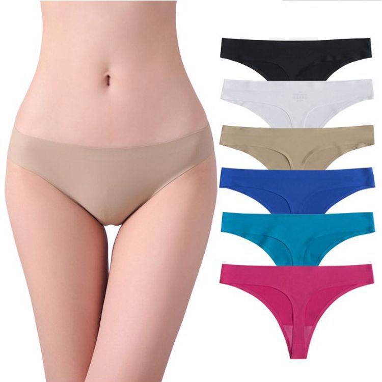 One-Piece Seamless Sexy Ice Silk Seamless Women‘s Breathable Briefs Ultra-Thin Low Waist T/T-Shaped Underwear Women‘s Summer