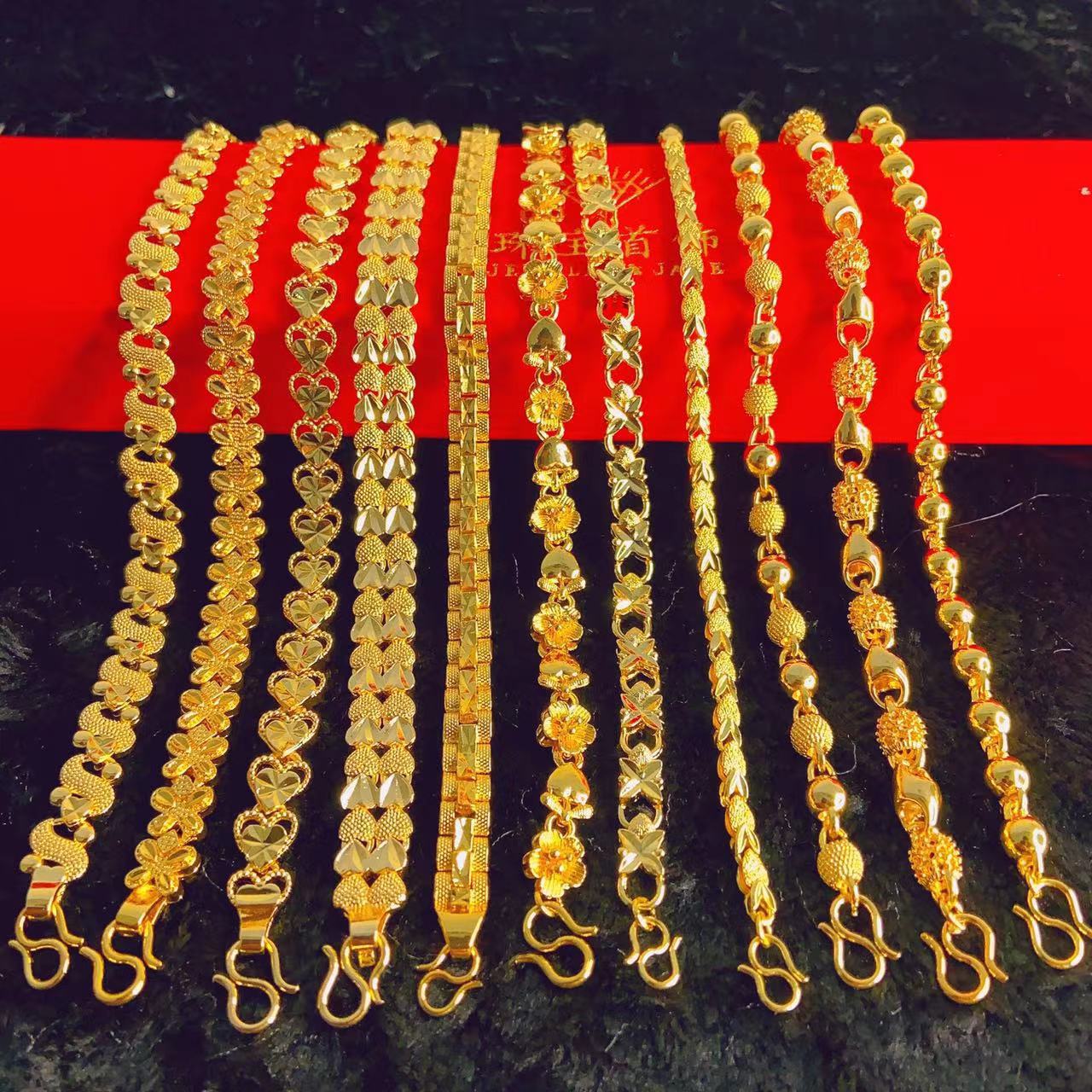 镀金手链批发爱心金手链跨境女款转运珠首饰越南沙金手环情侣