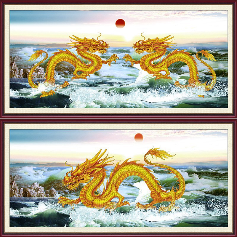 装饰画客厅沙发玄关办公室背景墙自粘贴画山水二龙戏珠大海龙