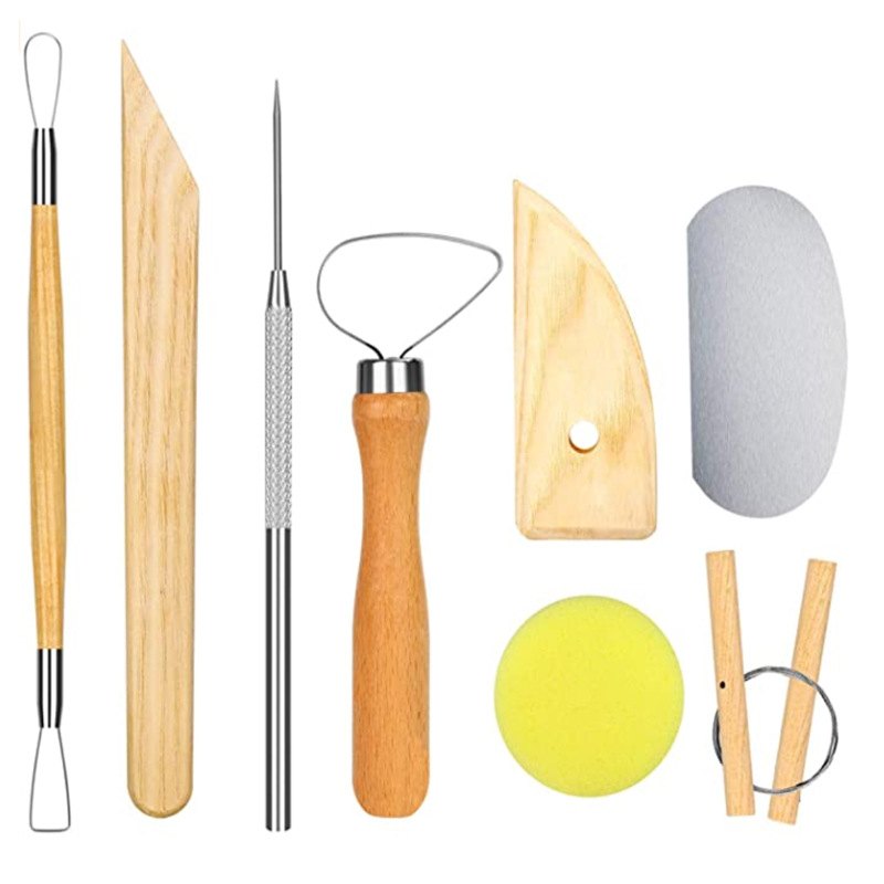 8pcs 陶泥工具 雕刻造型工具 拉坯手工制作工具 木质陶艺泥塑