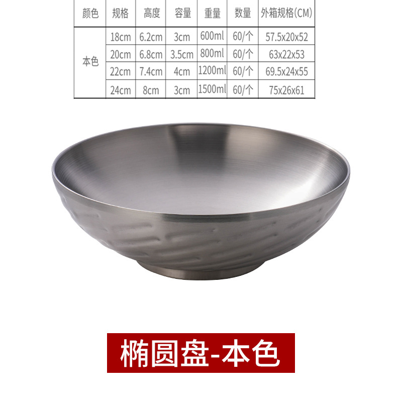 304 Stainless Steel Instant Noodle Bowl Ramen Bowl Creative Double-Layer Anti-Scald Korean Bibimbap Bowl Large Soup Bowl Screw Powder Bowl