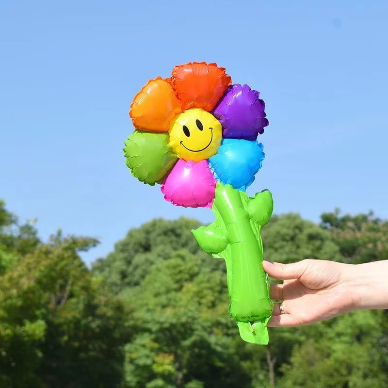 Smiling Face Little Daisy SUNFLOWER Hand-Held Bar Flower Balloon Children's Birthday Decoration Kindergarten Reward Promotional Gifts