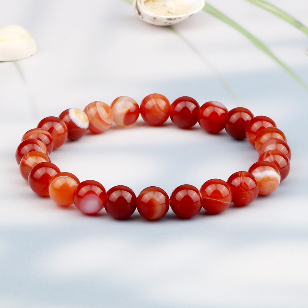 彩色条纹玛瑙串珠手串蓝色红色橙色紫色弹力珠子手链瑜伽佛系手环