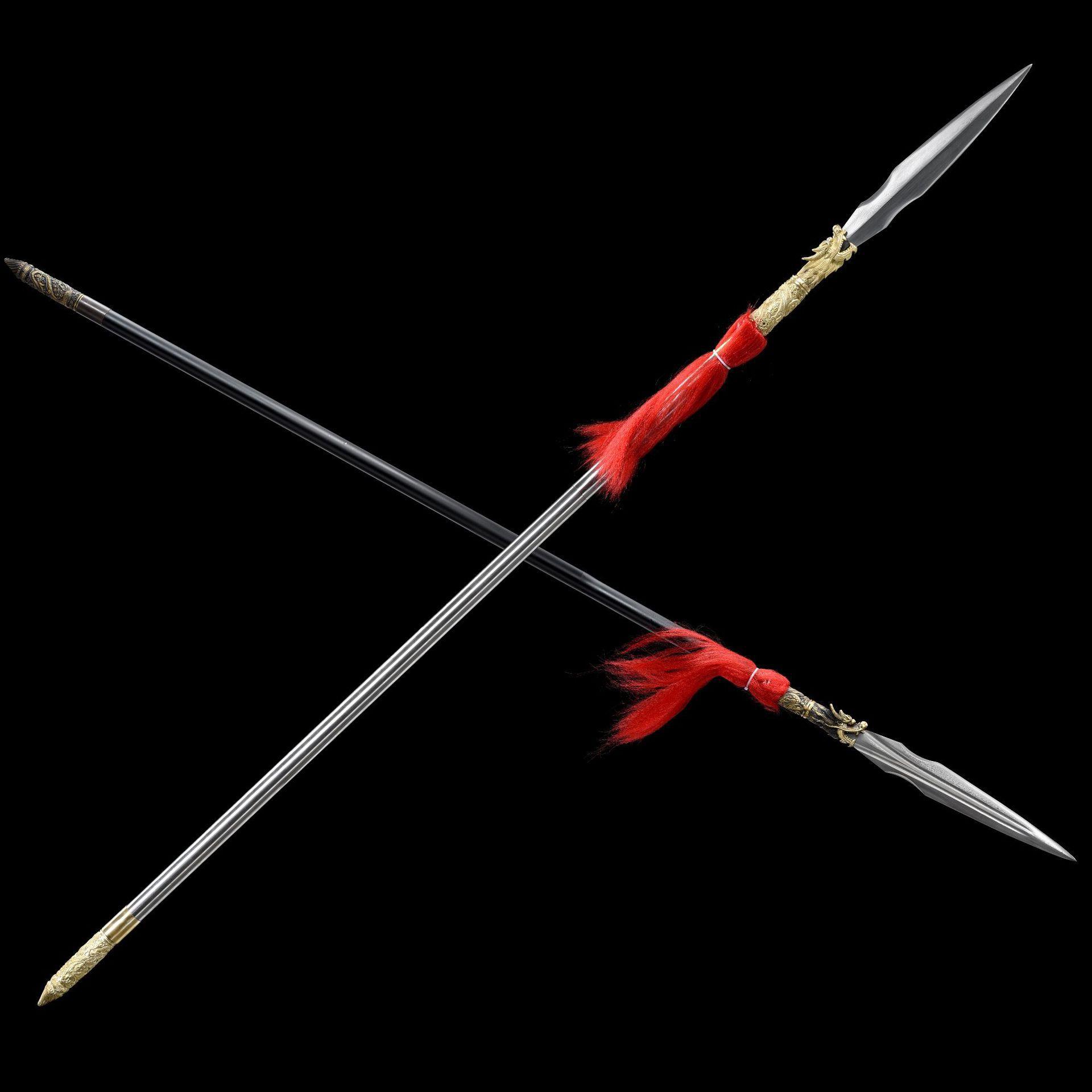 龙泉华影刀剑花纹钢做旧腾龙枪十八般兵器长矛金属手工长枪未开刃