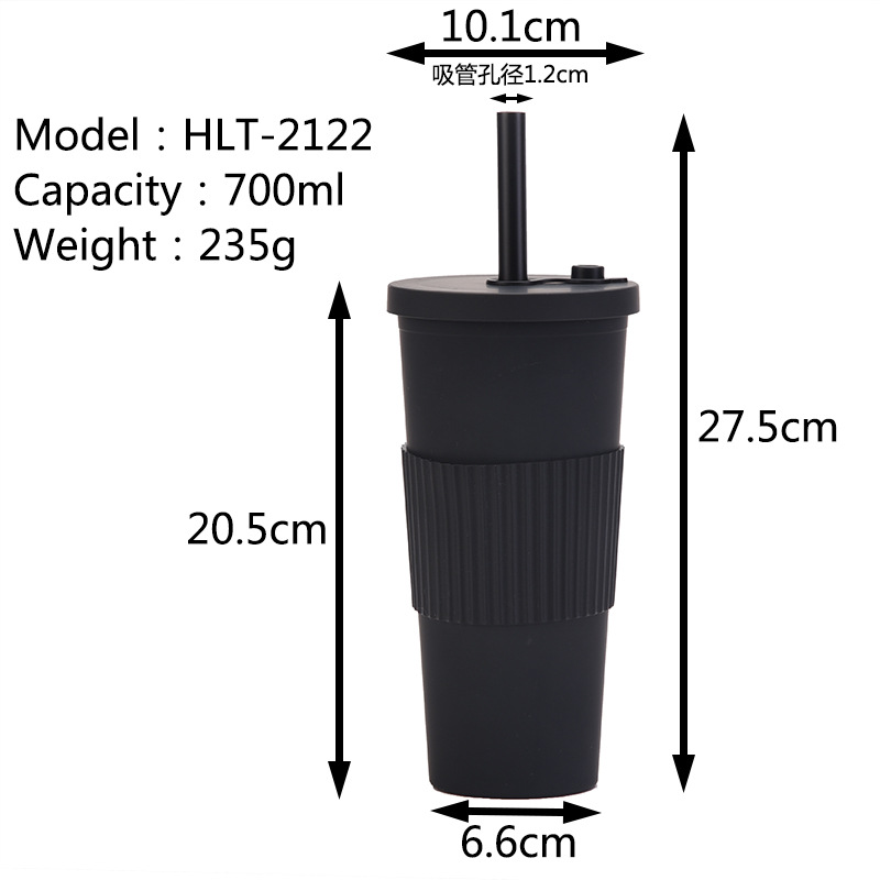 2022 New Large Capacity Double-Layer Plastic Cup Large Hole Straw Pearl Boba Milky Tea Cup Portable Outdoor Cup with Straw