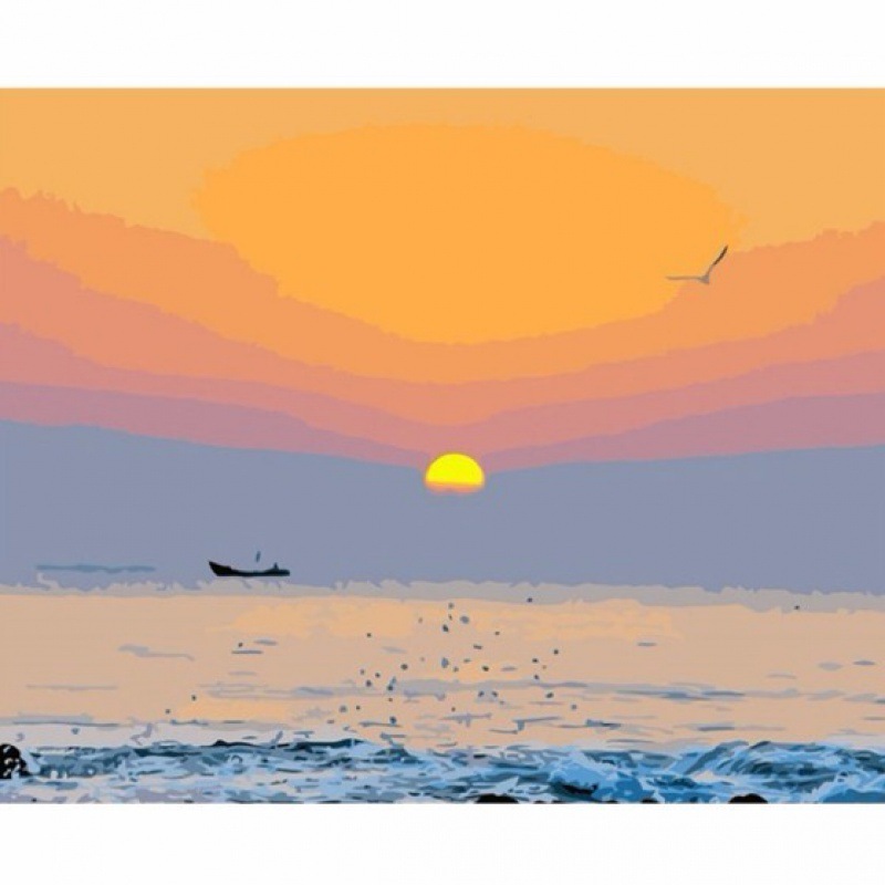 填色油画diy数字海上日出风景客厅装饰画简约欧式外框一件代发