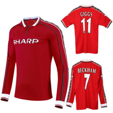 复古球衣98-99曼联主场三冠王7号贝克汉姆长袖短袖纪念版足球服