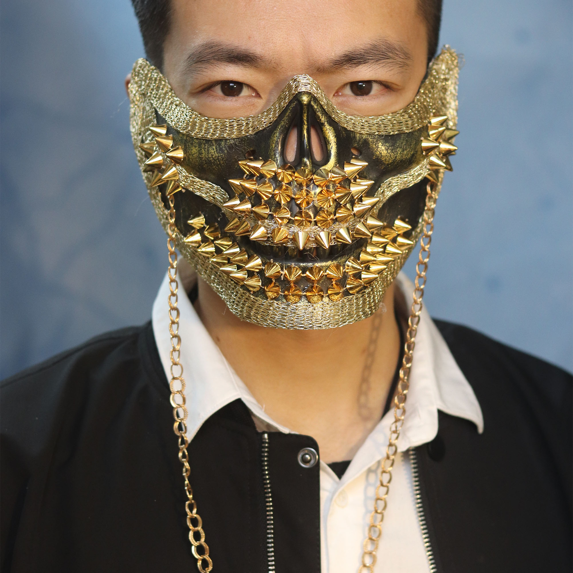 男士款女款夸张骷髅金色银色朋克铆钉夜店舞会表演面具万圣节面罩