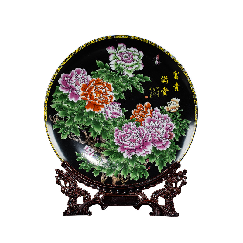 Chinese Style Ceramic Plate Decoration Home Living Room Ceramics Fortune Drawing Decorative Tray Crafts Ceramic Decoration Commemorative Plate