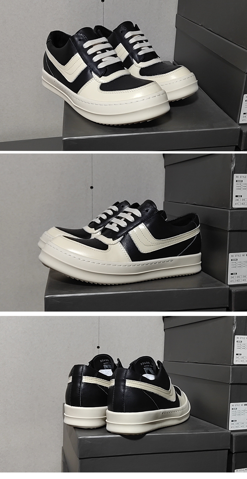 欧美潮广州ro男鞋低帮纳帕小牛皮大钩子鞋大码厚底系带低帮男板鞋