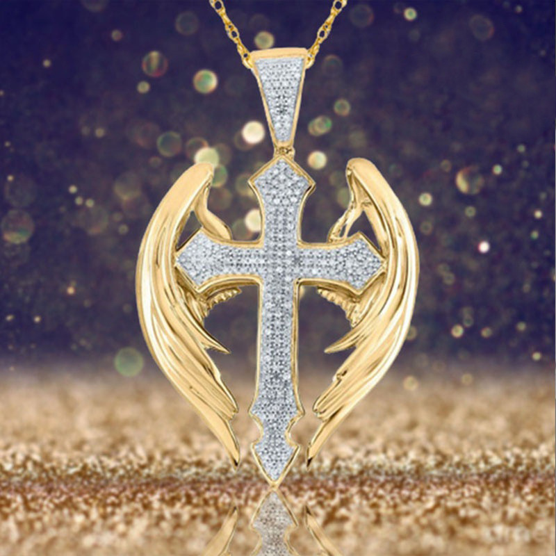 豪捷 temu新款时尚创意优雅天使十字架交叉复古时尚独立仙女项链