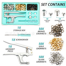 跨境 鸡眼扣气眼扣 1000# 12mm  3色150套打孔安装工具套装礼盒装
