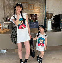 一起玩夏季亲子装 休闲女孩印花潮T恤母女韩版T恤裙T23X33