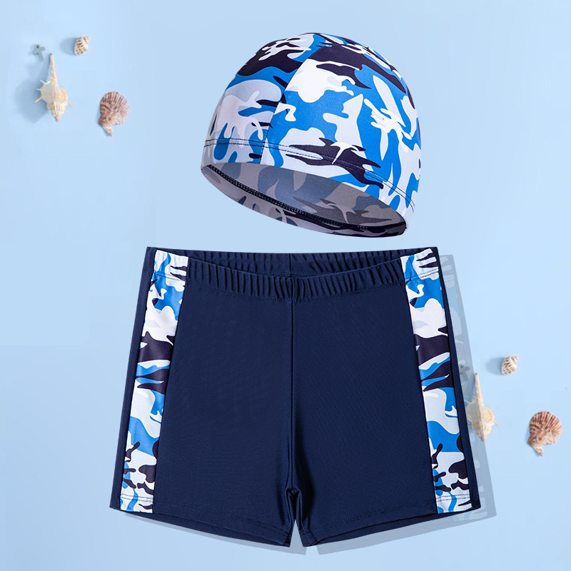 Children's Swimming Trunks Boys' Swimming Trunks Swimming Cap Set Cartoon Printed Lace-up Swimming Trunks Boxer Swimming Trunks Children Swimming Cap