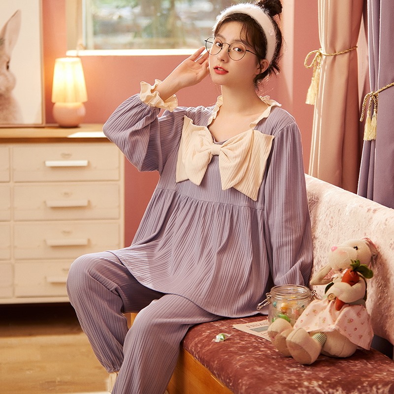 宫廷风睡衣女春秋季纯棉长袖长裤两件套韩版可爱甜美少女家居服冬
