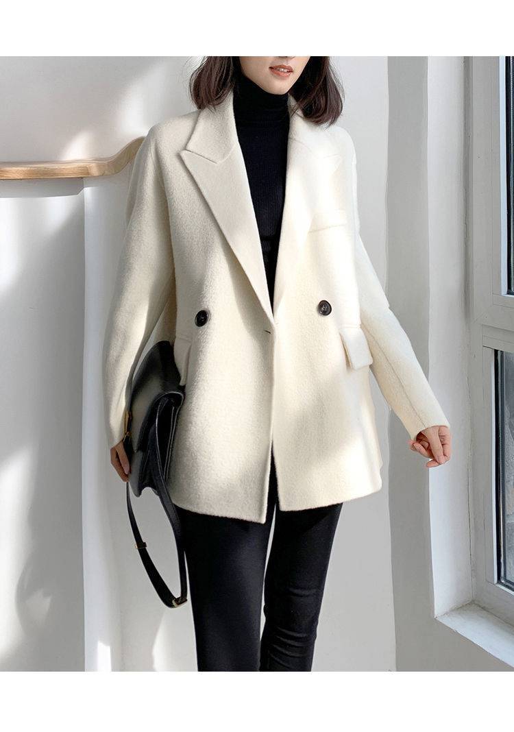 西装大衣白色双面羊绒大衣女小西装短款2021年新款韩版高端毛呢外