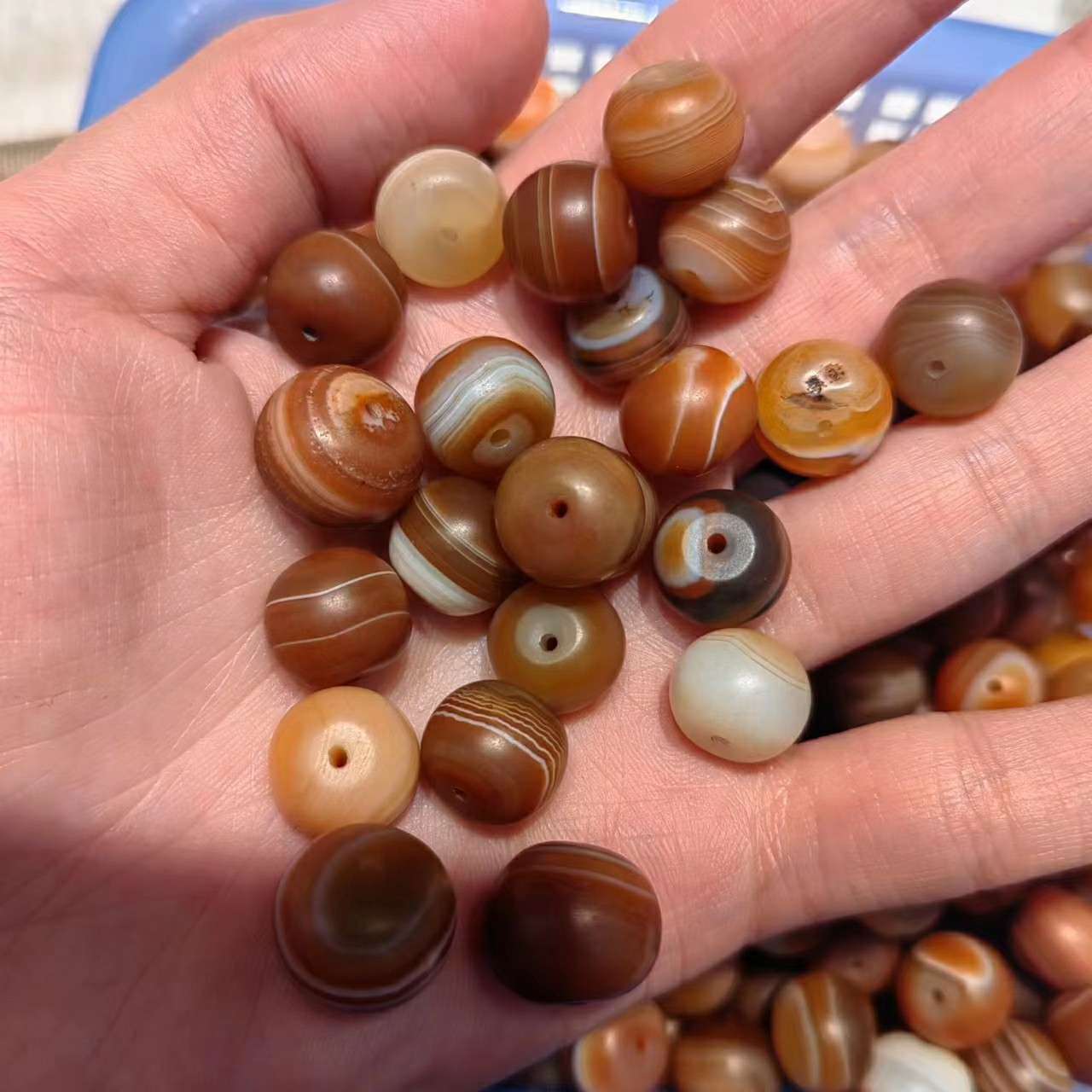 雨花石缠丝玛瑙天珠红色线珠药师珠老玛瑙古珠光泽配珠diy收藏品