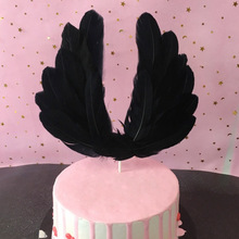 F2CZ蛋糕装饰插牌白色天使羽毛粉色飘带含灯黑色蝴蝶结珍珠羽毛小