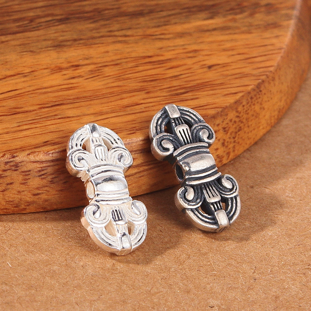 s925纯银金刚杵配饰藏式文玩降魔杵法器银小挂件手串编绳卡子配件