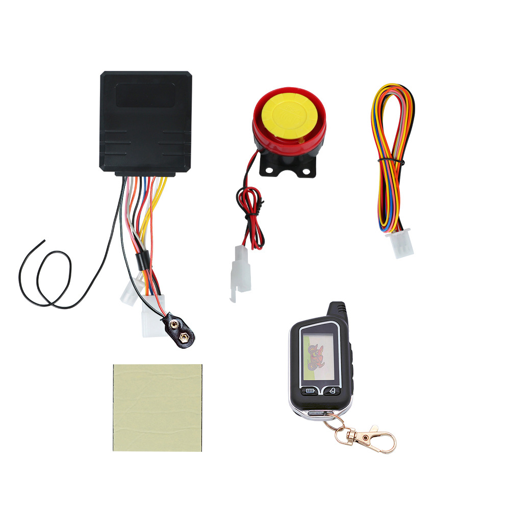 新款摩托车双向防盗报警器12v震动报警器遥控带显示震动鸣叫双向
