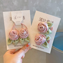 新款韩版高级感金粉手工玫瑰花朵女童发圈儿童发夹头饰头饰发绳