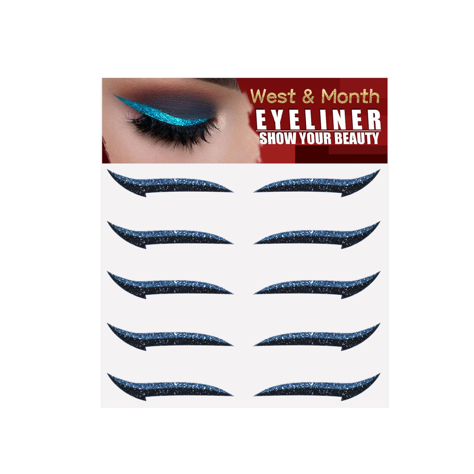 Five Pairs of Self-Adhesive European and American Eyeliner Stickers Eye Shadow Stage Makeup Sequin Eye Shadow Double Eyelid Stickers Party Nightclub Sequin Eye Shadow