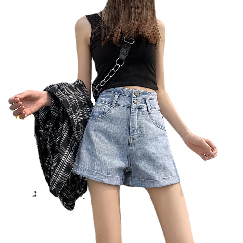 Black Denim Shorts Women's Ultra High Waist Slimming 2023 Summer New A- line Loose Super Short Shorts Outer Wear Summer