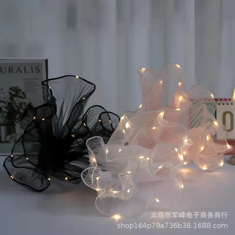 Led with Light Wave Yarn Bouquet Packaging Pleated Mesh DIY Flower Packaging Material Qixi Rose Mesh