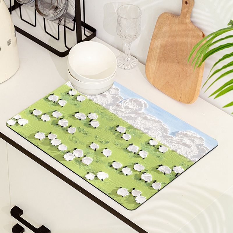 Pastoral Style Kitchen Water Draining Pad Bar Counter Top Heat Insulation Coaster Non-Slip Wear-Resistant Hydrophilic Pad Diatom Ooze Oil Painting Placemat