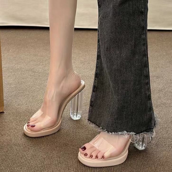 women‘s high-heeled shoes 2024 summer new style waterproof platform strap not tired feet chunky heel crystal slippers women‘s sandals women‘s shoes