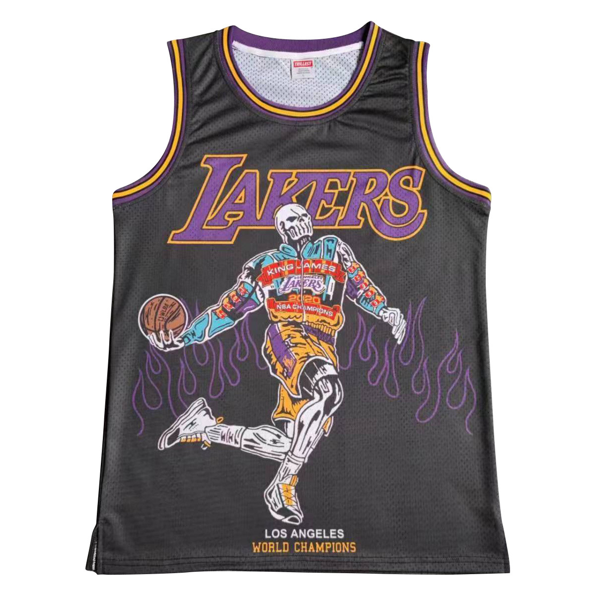 美式街头篮球服詹姆斯23号湖人骷髅火焰印花lakers篮球背心-阿里巴巴
