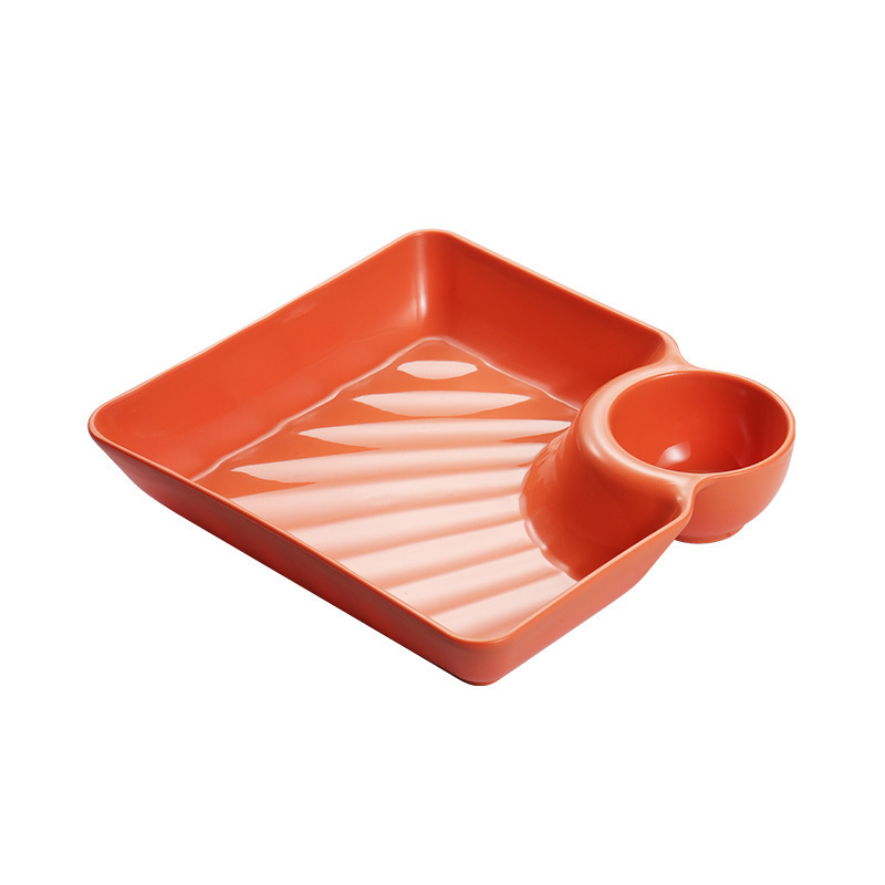 Japanese Dumpling Plate with Vinegar Dish Dumpling Plate Plate Household Creative Square Dim Sum Plate Dumpling Plate Sauce Dipping Plate