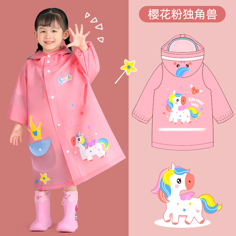 Smally Children's Raincoat Boys and Girls Primary School Students Kid Baby Poncho Kindergarten Dinosaur Set Reflective Rain Gear