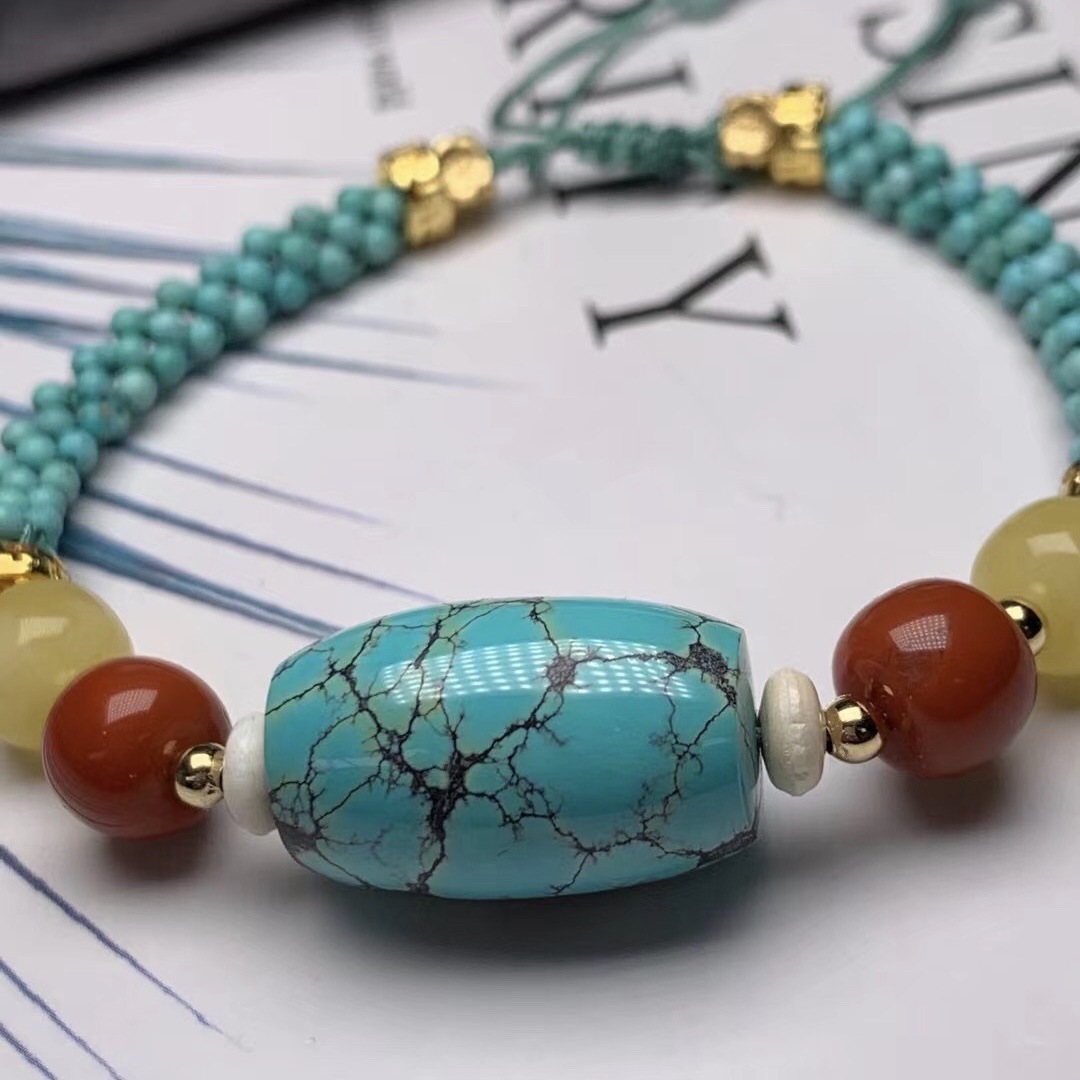 批发新款湖北原矿绿松石桶珠手链diy编织手串女款搭配天然彩宝