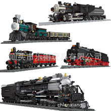 杰星59001-6蒸汽轨道车拼装积木仿真铁路火车模型儿童圣诞玩具