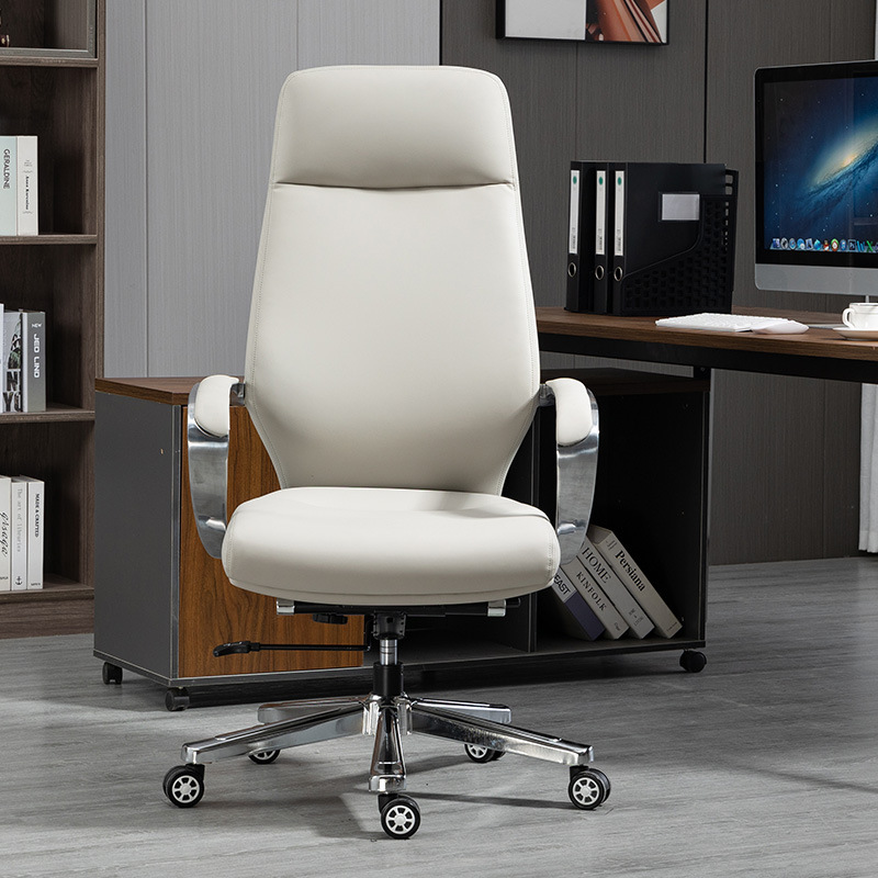 简约现代老板椅办公室单人椅总裁办公椅时尚简约风格白色休闲椅