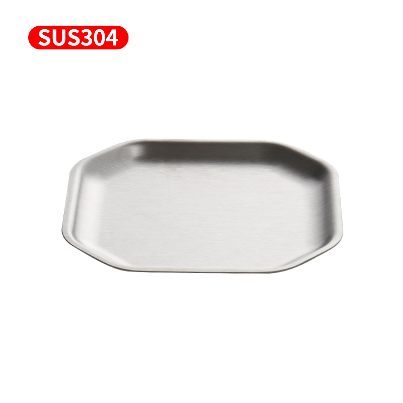 Hz473 Korean Stainless Steel 304 Octagonal Dish Square Cold Dish Dish Snack Dish Golden Pickle Dish Bone Dish Dessert Plate