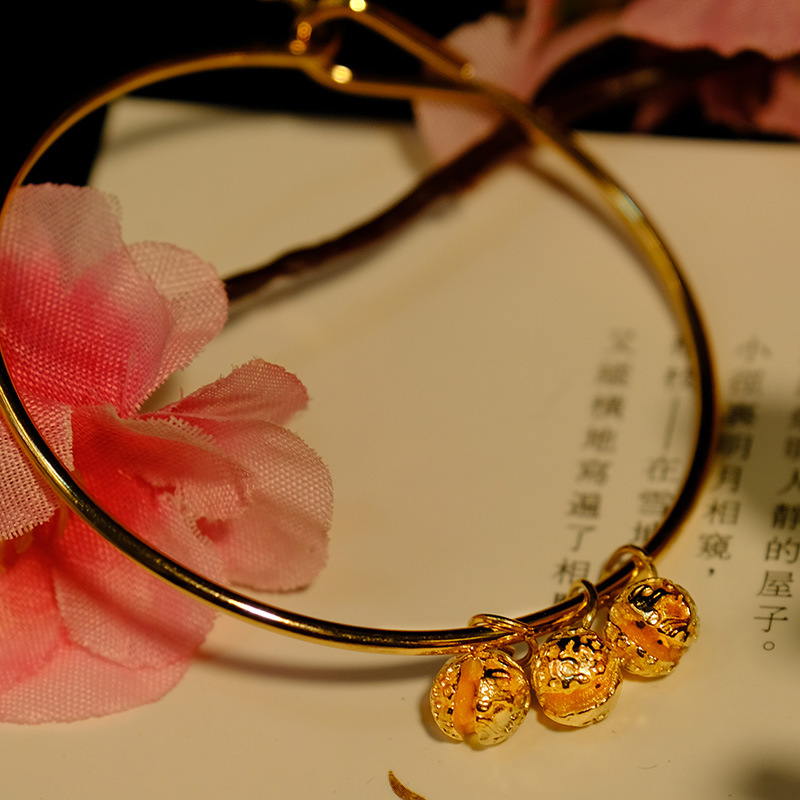 古风铃铛手镯 汉服手饰开口简约镯子中国风宫铃礼物宫廷复古饰品