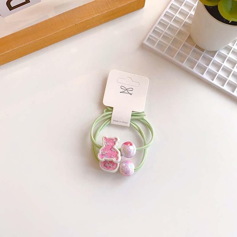 Korean Hair Accessories Cartoon Rabbit Bear Printed Beaded Cute Girls Rubber Band High Elastic Knotted Head Rope Hair Ring