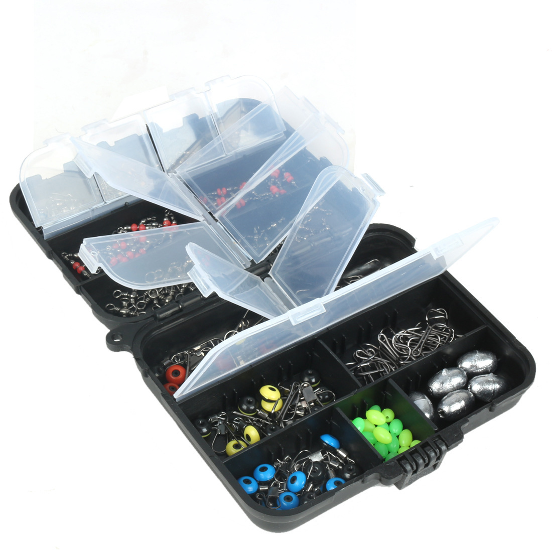 155件钓鱼小配件渔具套装矶钓海钓跨境配件组合铅坠连接器钓鱼盒