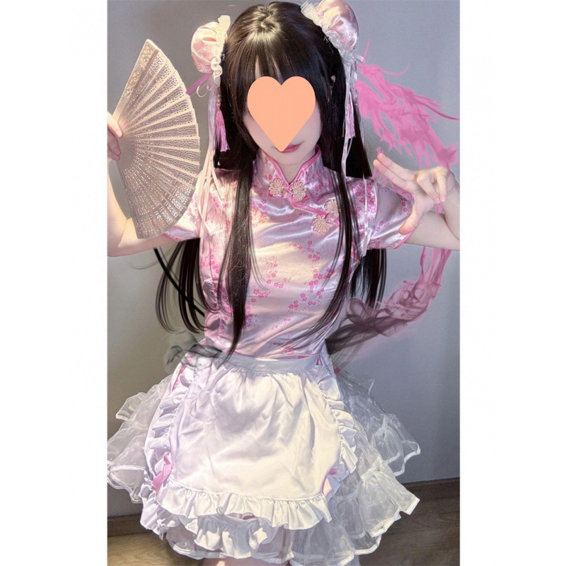 日系软妹lolita立领旗袍连衣裙夏季新款纯欲cos服女仆围裙套装女