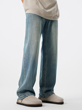 厂家直销日系简约莱赛尔古着风日常百搭垂感潮流微喇拉链牛仔裤