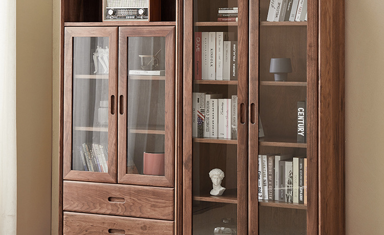 半简北美黑胡桃木书柜北欧极简家用书柜学生储物柜置物柜双门家具