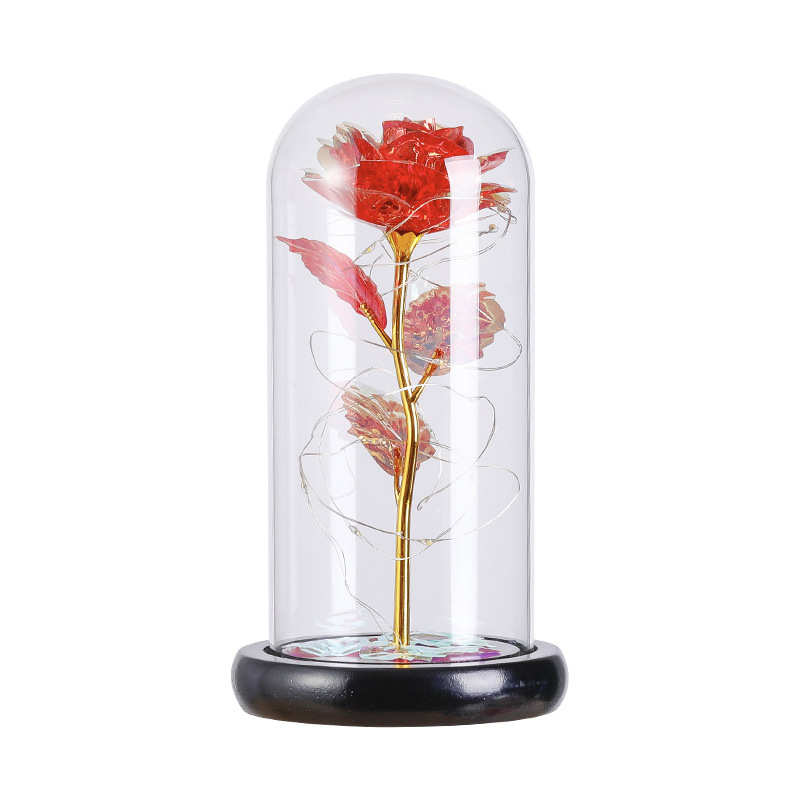 Preserved Fresh Flower Glass Cover Exclusive for Cross-Border Gold Foil Flower 24K Colored Gold Rose Luminous Led Decorative Gift Wholesale