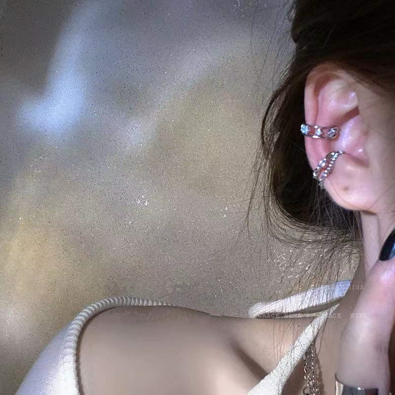 Cool Style Tassel Chain Twin Ear Clip Set Super Fairy High Sense Elegant Stars Zircon Non-Piercing Ear Clip