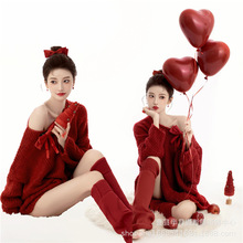 韩系小清新圣诞节写真主题时尚影楼新款甜美纯欲风毛衣少女摄影服