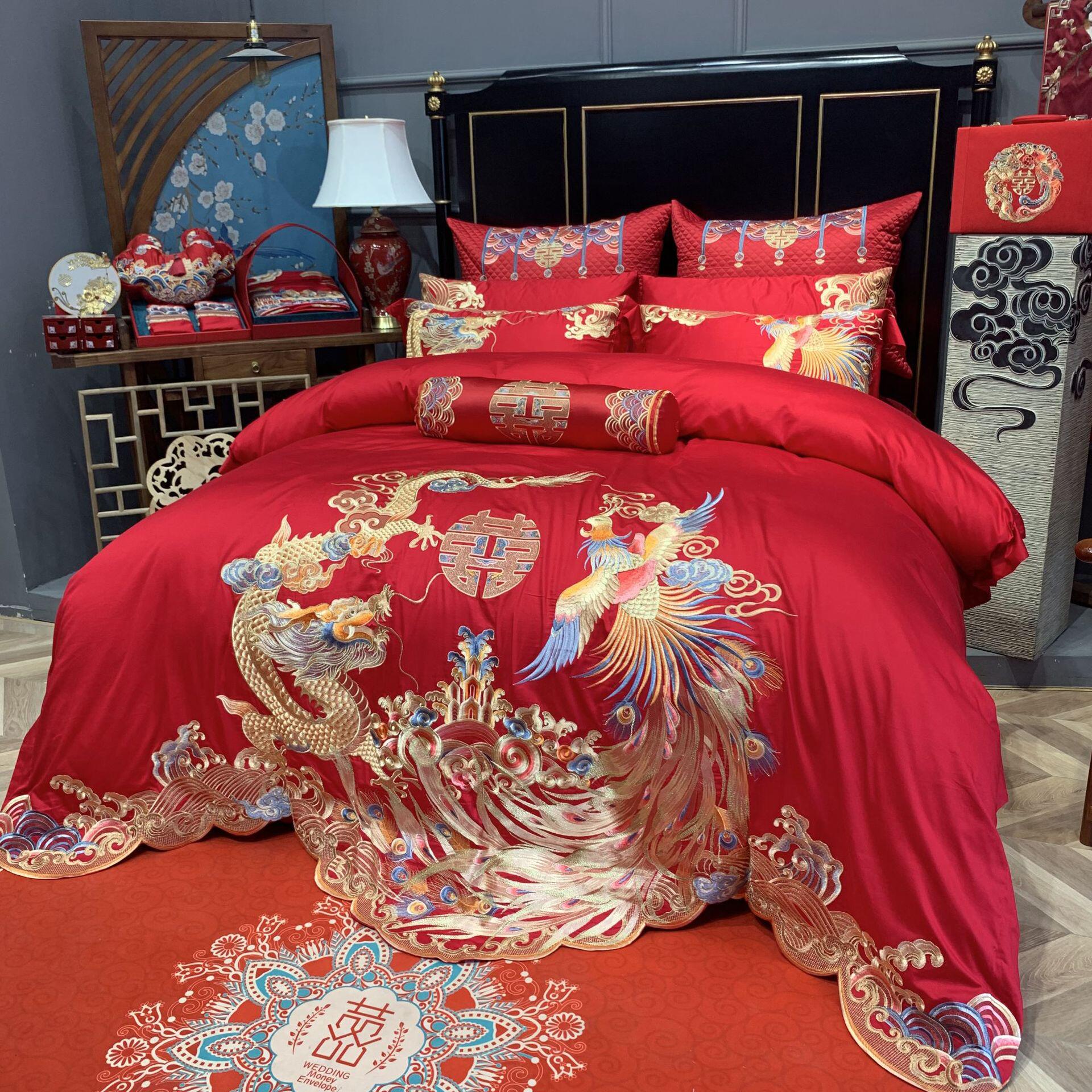 婚庆床上用品100支全棉贡缎至尊龙凤六十件套带包装一件代发