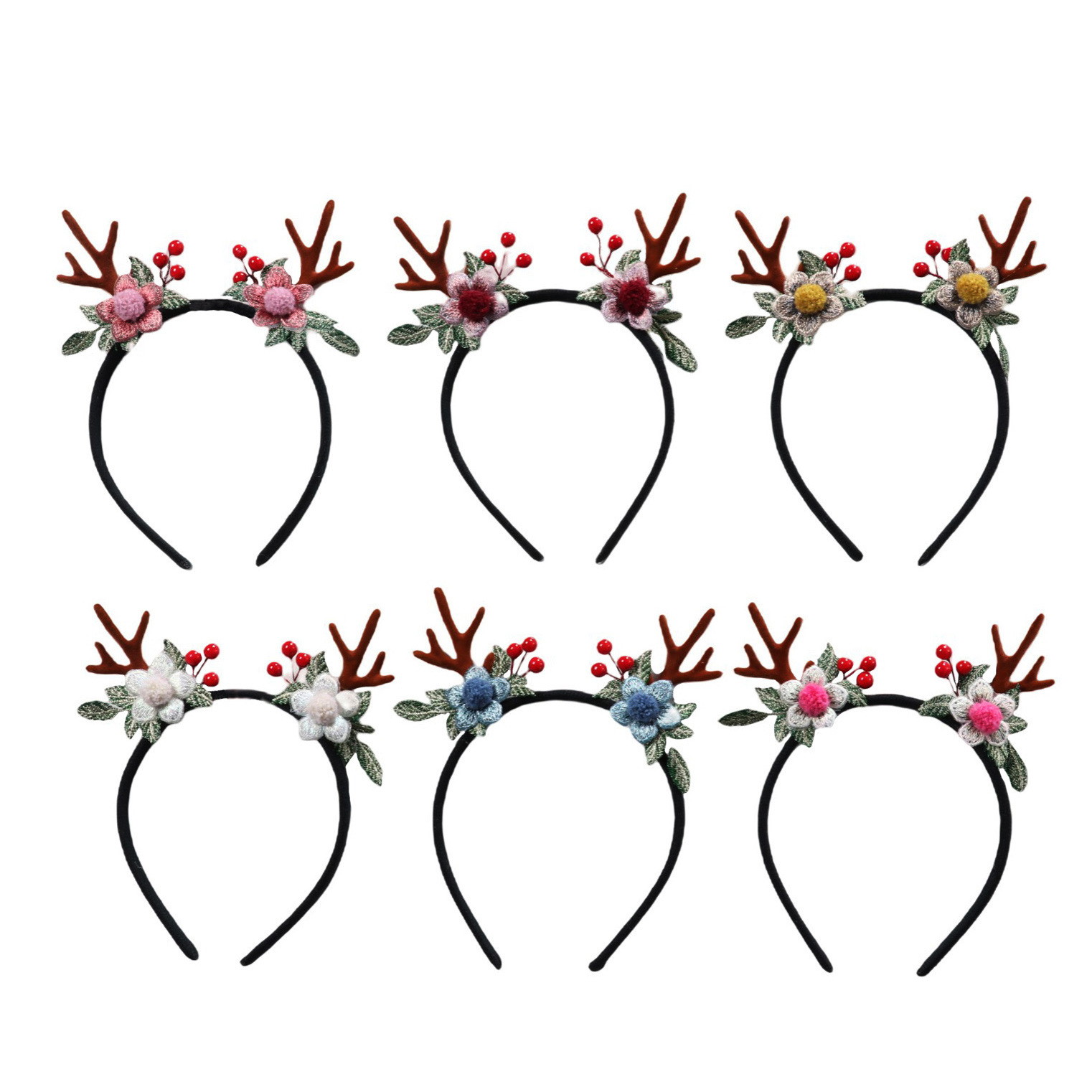 亚马逊新品麋鹿角头箍 圣诞节仿真刺绣花头饰 游乐园景点演出发饰